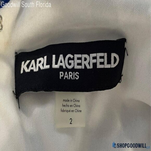 ✨ NWT Karl Lagerfeld Women's White Blue Floral V-Neck A-Line Dress Sz 2 - Picture 4 of 4